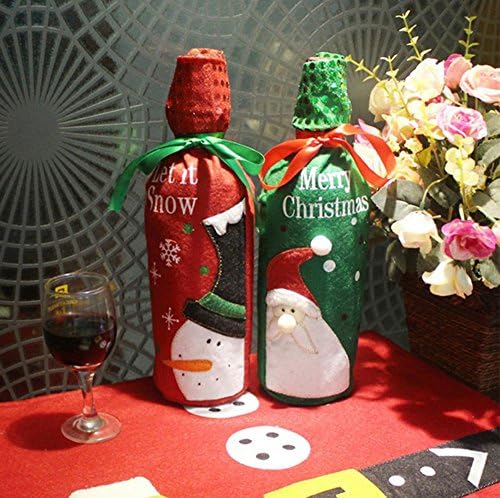Christmas Dinner Wine Bottle Cover Bag Table Decorations Gift Bag 2 Pieces Santa/Snowman