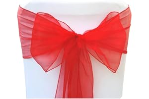 Sarvam Fashion Set of 10 Chair Bows Sashes Tie Back Decorative Item Cover ups for Wedding Reception Events Banquets Chairs Decoration (7 Inch X 108 Inch (17CM x 275CM), Red)