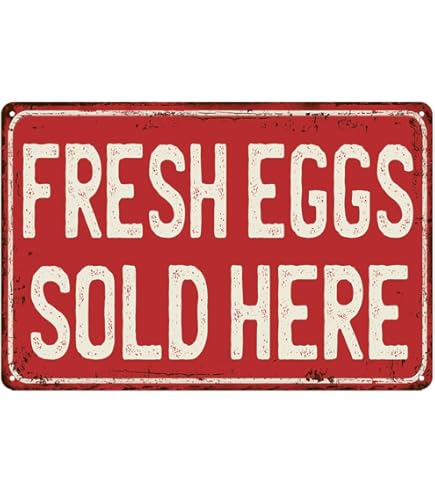 FRESH EGGS METAL SIGN Vintage Red White