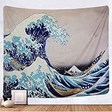 Tenaly Tapestry Wall Hanging, Great Wave Kanagawa Wall Tapestry with Art Nature Home Decorations for Living Room Bedroom Dorm Decor in 51x60 Inches
