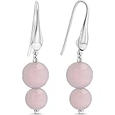 925 Sterling Silver - Rose Quartz Earrings for Women - 10mm Round Beads Design - Rose Quartz Drop Earrings - October Birthstone Earrings - Perfect Gift for Women