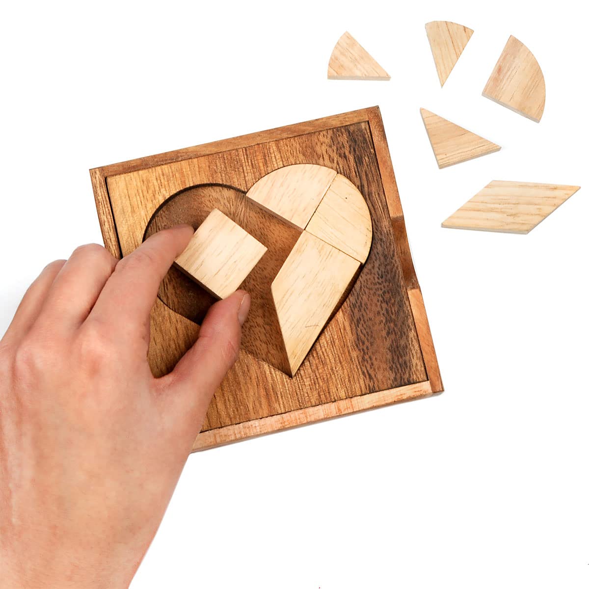 Logica Puzzles Art. Heart Tangram - Wooden Geometric Brain Teaser - 49 Shapes in 1 - Educational Puzzle - Foldable Box - Euclide Collection