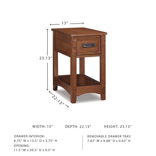 SIGNATURE DESIGN BY ASHLEY BREEGIN NEW TRADITIONAL WOODEN CHAIR SIDE END TABLE WITH 1 DRAWER AND 1 FIXED SHELF, BROWN