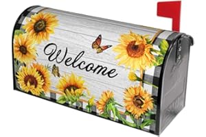 KAWANI Summer Sunflower Butterfly Mailbox Cover Spring Fall Floral Buffalo Plaid Mailbox Cover Magnetic 21" x 18" Farmhouse Welcome Mailbox Wraps Post Letter Box Covers Garden Yard Home Decor for Outdoor