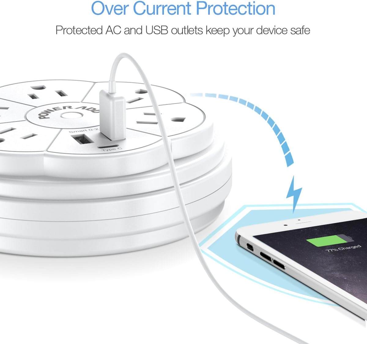 POWERADD Travel Power Strip 5 Outlet Surge Protector with Retractable Cord Smart USB Ports and Type-C Port, 125V/13A, 3.3ft Extension Cord, Portable & Neat for Travel/Home /Office: Home Improvement