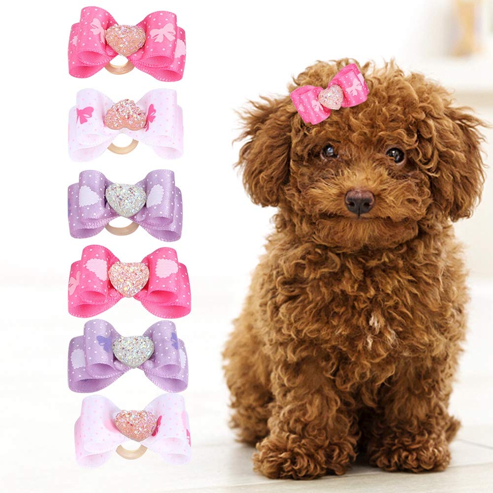 Pssopp 15Pcs Pet Multicolor Hair Bowknot Bows Gradient Color Cute Dog Hair Decoration Grooming Accessories for Cat Medium Small Dog