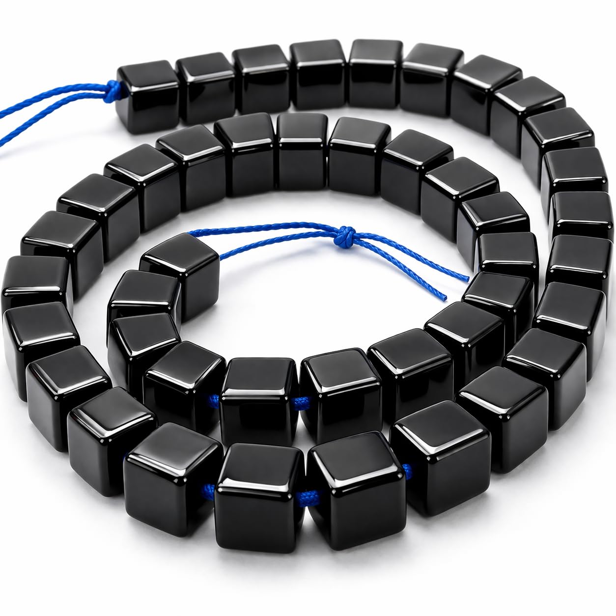 Perlin Onyx Cube Beads 8 mm Black Shiny Natural Stone Cube Gemstone Bead Strand for Bracelet Necklace Jewellery DIY Approximately 40 Pieces