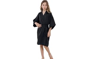 ALHAVONE Girl's Kid's Silky Satin Solid Color Short Kimono Robe for Wedding Birthday Party Spa