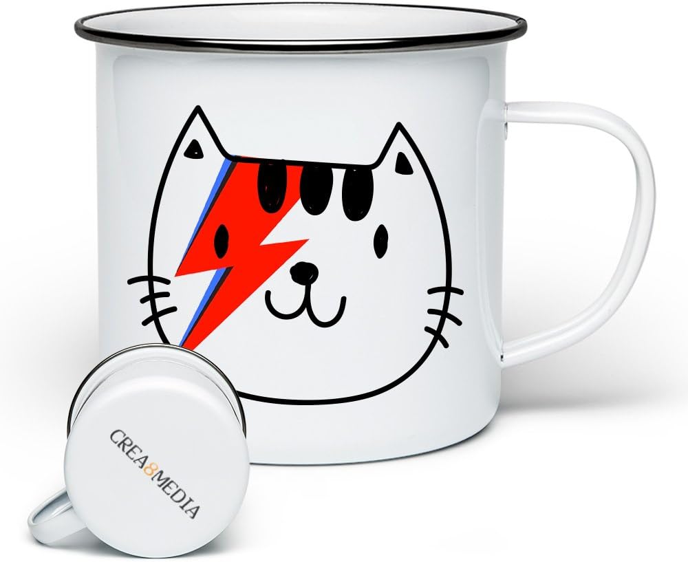 CREA8MEDIA David Bowie Cat Illustration Enamel Mug