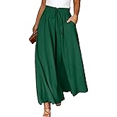 Eytino Plus Size Pants for Women Casual Drawstring Elastic Waist Wide Leg Pants Beach Trousers with Pockets,2X Blackish Green