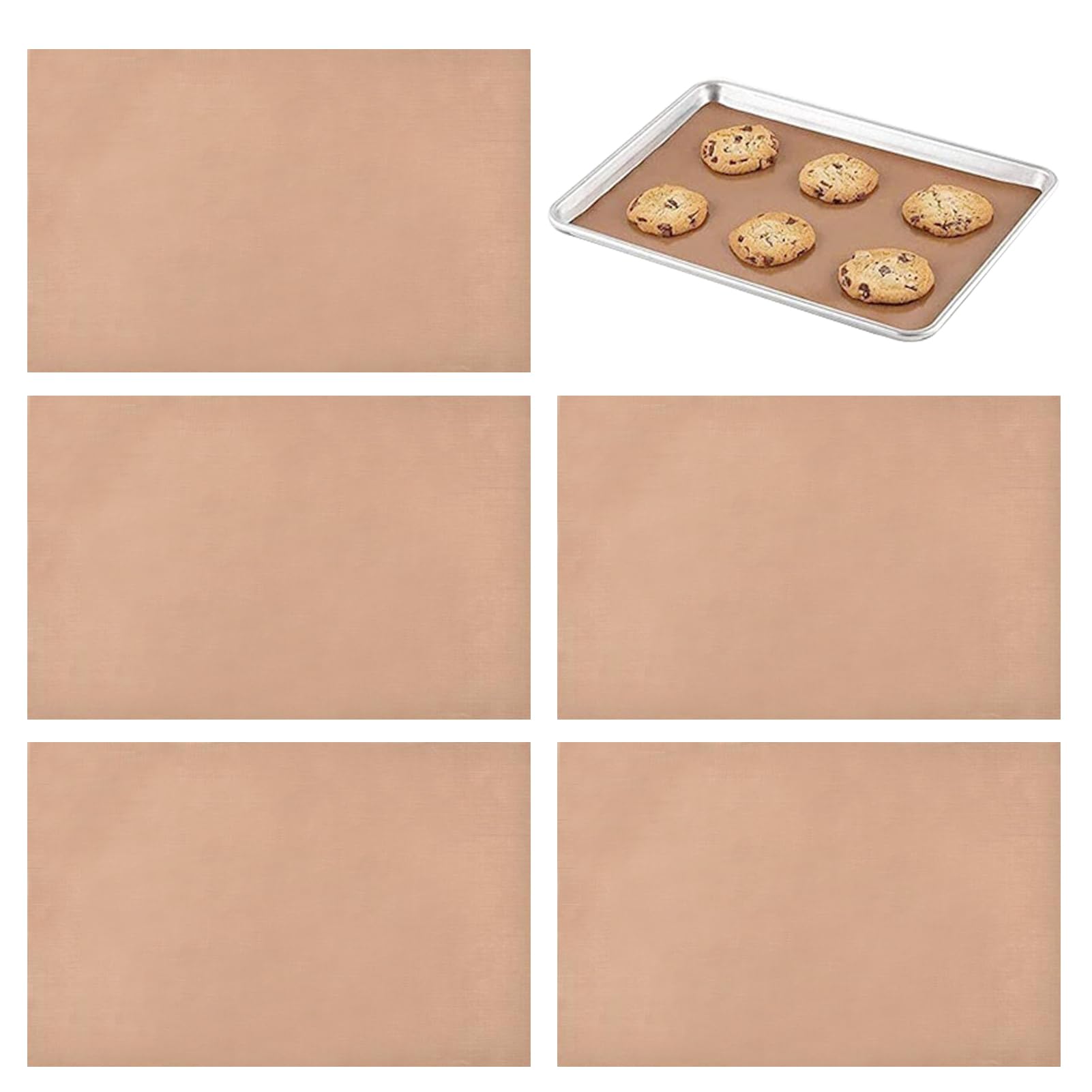 Divono 5 Pcs Reusable Baking Mat, Oven Liners for Fan Assisted Ovens, Baking Sheets with Fiberglass, Heat Resistant, for Vegetables, Fruits, Meat, Burgers, Poultry, Fish, Steaks(Coffee)