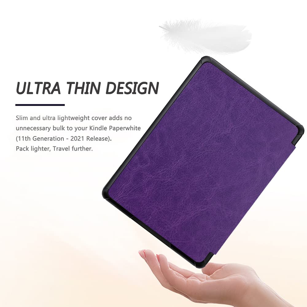 SCSVPN Case for Kindle Paperwhite - All New Lightweight PU Leather Smart Cover with Hand Strap, Auto Wake/Sleep for 6.8'' Kindle Paperwhite 11th Generation or Signature Edition 2021 Released, Purple