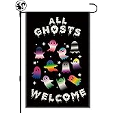 LAGZDFC All Ghosts Welcome Halloween Garden Flag, Double Sided Farmhouse Lawn Outdoor Decor Yard Flags, Inclusive Equality Diversity Halloween Ghosts Flag, LGBTQ Banner Gifts, Pride Porch Ally Flags