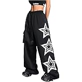 BEAUDRM Women's Y2k Baggy Sweatpants Star Print Drawstring Elastic Waist Baggy Pants Wide Leg Fleece Lined Cargo Sweatpants