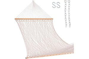 Lazy Daze Hammocks 12FT Double Rope Hammocks, 2 Person Hand Woven Cotton Hammock with Spreader Bar for Outdoor, Indoor, Patio, Poolside, FIT 13-15 Foot Stand, Max 450 Lbs, Natural, 141 x 57 inches