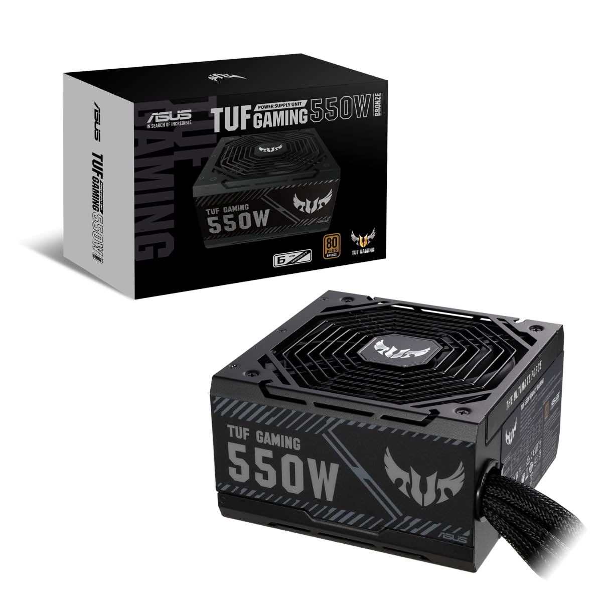 ASUS TUF Gaming 550W Bronze PSU (Power Supply, 80 PLUS Bronze, Military-grade Certification, Dual ball Fan Bearings, Protective PCB Coating, Axial-tech Fan Design, 0dB Technology, Sleeved Cables)