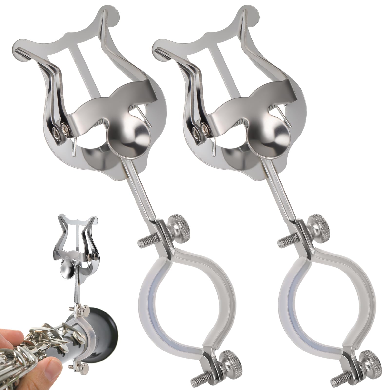 Photo 1 of Clarinet lyre,2 Pack Silver Clarinet Lyre Holder for Marching Band,6.02Inch Clarinet Oboe Sheet Music Clip and Flip Folder,General Musical Instruments Accessories