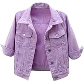 Locachy Womens 3/4 Sleeve Short Denim Jacket Lapel Button Down Cropped Trucker Jean Jackets Coats