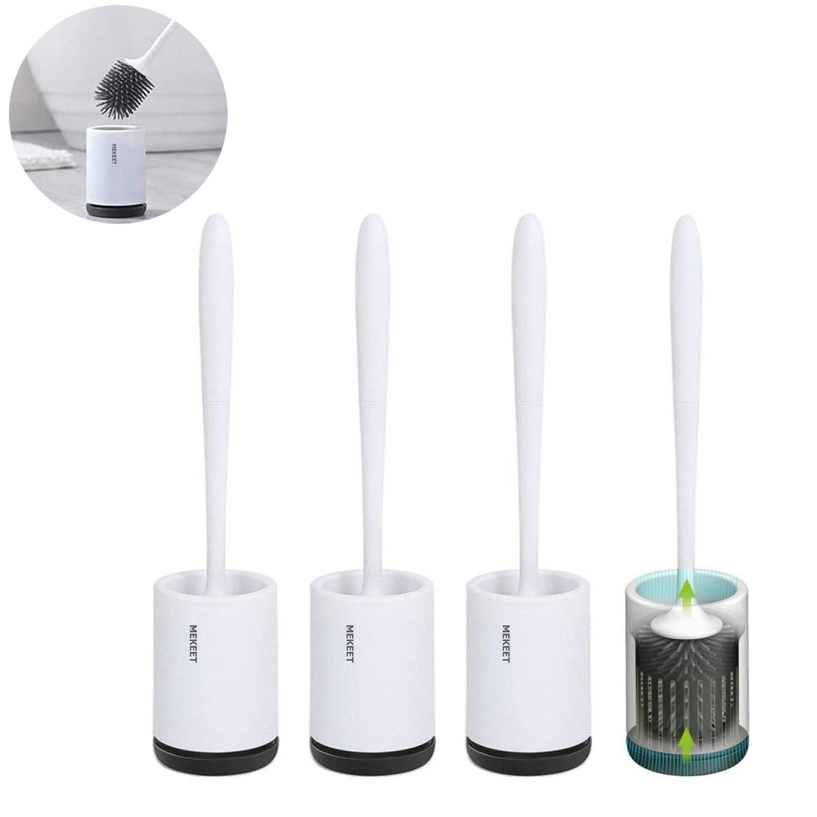 MEKEET Silicone Toilet Brush and Holder,Bathroom Toilet Brush Holder Set,Silicone Toilet Cleaning Brush Kit with Soft Bristle Brush (3pack-Flooring)