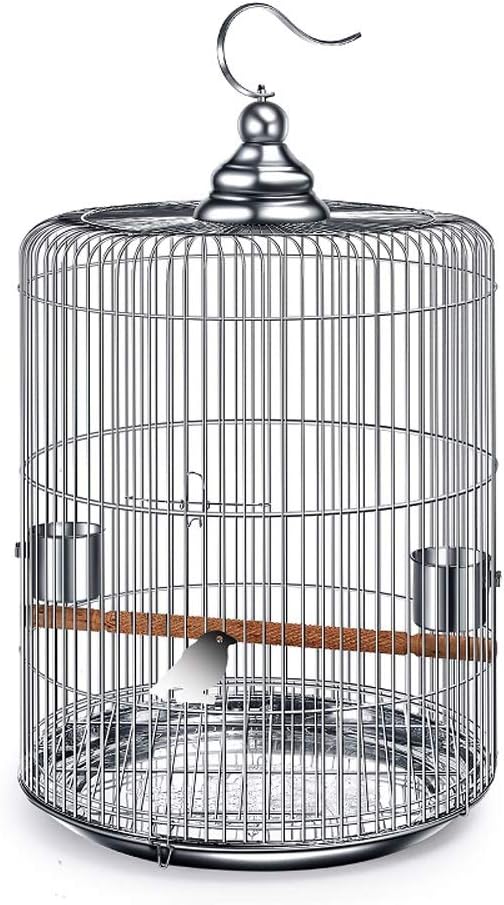 DGKNJ Birdcages Stainless Steel Bird Cage Myna Peony Black Phoenix Parrot Thrush Bird Cage Metal Cage Round Hanging Bird Cage for Small Birds (Color : Silver, Size : One size)