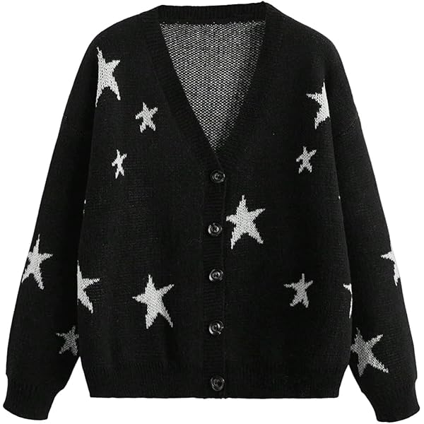 Ponitrack Star Cardigans for Women Knit Button Up Sweater Coat
