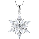 YL Snowflakes Necklace Sterling Silver Winter Pendant Birthstone Christmas Jewelry for Women