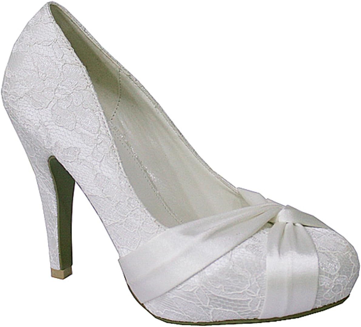 Absolutely Gorgeous Boutique Ivory Lace Satin Bridal Wedding Shoes High Platform Heel Court Pump UK 345678