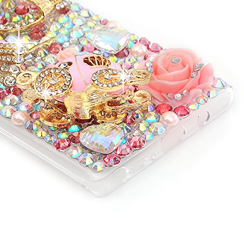 Note 8 Case, Mavis's Diary Clear Slim Fit Luxury 3D Handmade Bling Crystal Rhinestone Diamonds Sparkle Pink Pumpkin Cart Floral Crown Full Body Protective Hard PC Cover for Samsung Galaxy Note 8 - Thumbnail 3