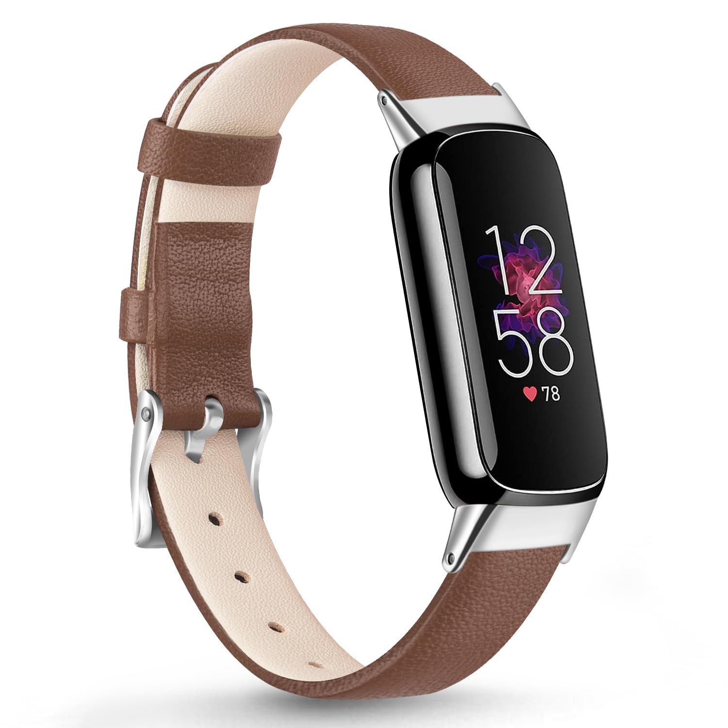 Mugust Straps Compatible with Fitbit Luxe Leather Strap for Women Men, Leather Adjustable Sport Replacement Wrist Bands for Fitbit Luxe Only (Brown)