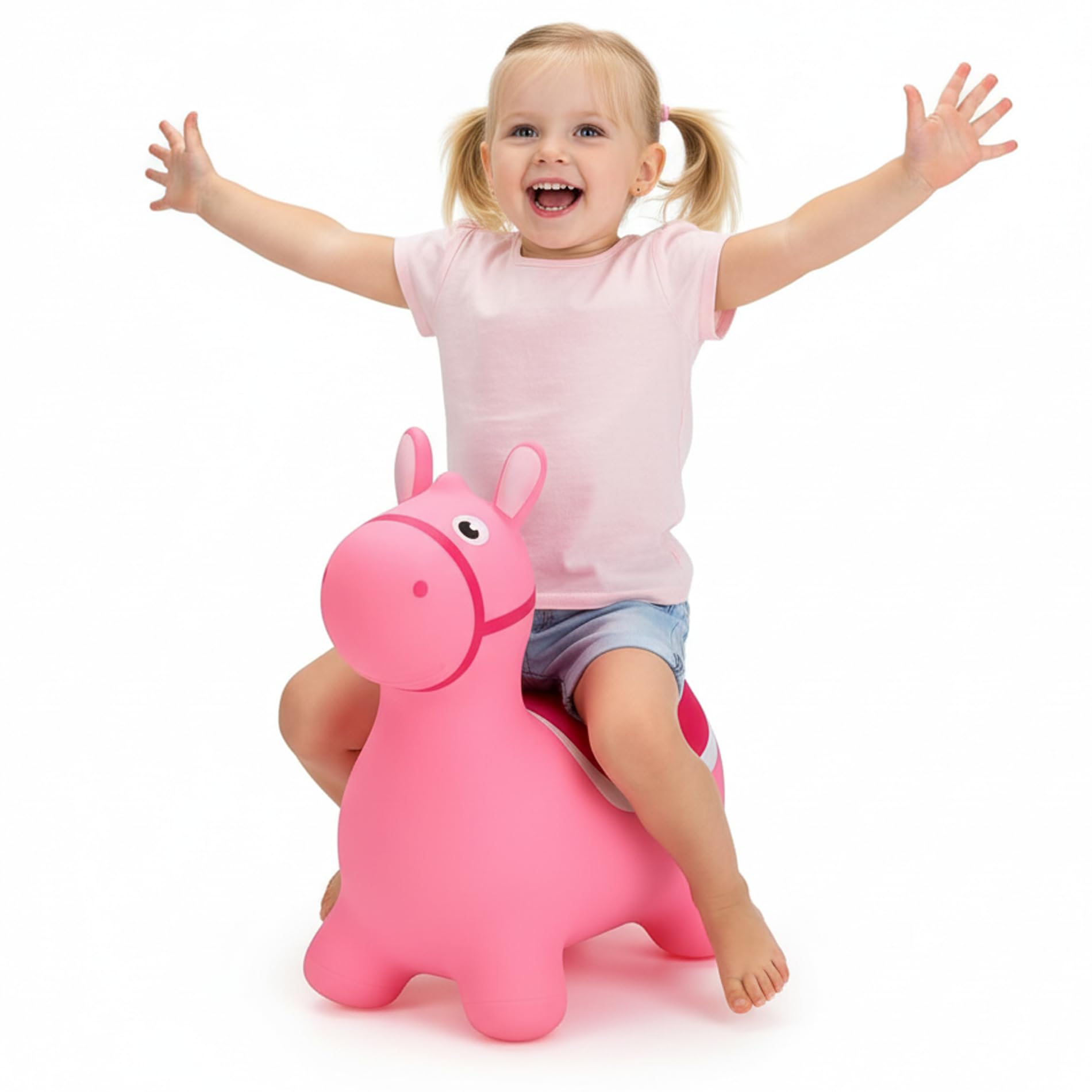 Curvaso Animal Bouncy Hopper with Pump for Kids Inflatable Ride-On Toys Gift, Indoor & Outdoor, Pink Donkey
