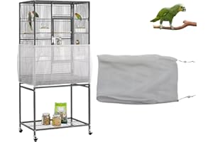 COHYVER Bird Cage Seed Catcher, Adjustable Bird Cage Skirt, Soft and Airy Mesh Netting Cover for Pets Parrot Parakeet Macaw, Multiple Sizes Colors Fit for Round Square Cages (White, 78.7x15.7 in/200x40 cm)
