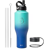 BUZIO 40 oz Insulated Tumbler with Straw and Lids, Stainless Steel Water Bottle Fits in Any Car Cup Holders, Double Wall Metal Tumbler Flask Large Capacity, Travel Cold Bottles, Leak-Proof Tumbler