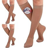 (3 Pairs - Closed Toe) Made in USA - Wide Calf Compression Stockings for Women 15-20mmHg - Womens Compression Knee High Support Socks for Circulation, Embolism, Edema - Beige, 3X-Large - A101BE6-3