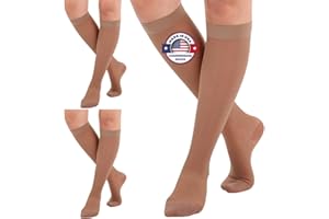 ABSOLUTE SUPPORT (3 Pairs - Closed Toe) Made in USA - Sheer Compression Socks for Women 15-20mmHg - Compression Stockings for Varicose Veins Circulation, Thrombosis, Embolism - Beige, Medium - A101BE2-3