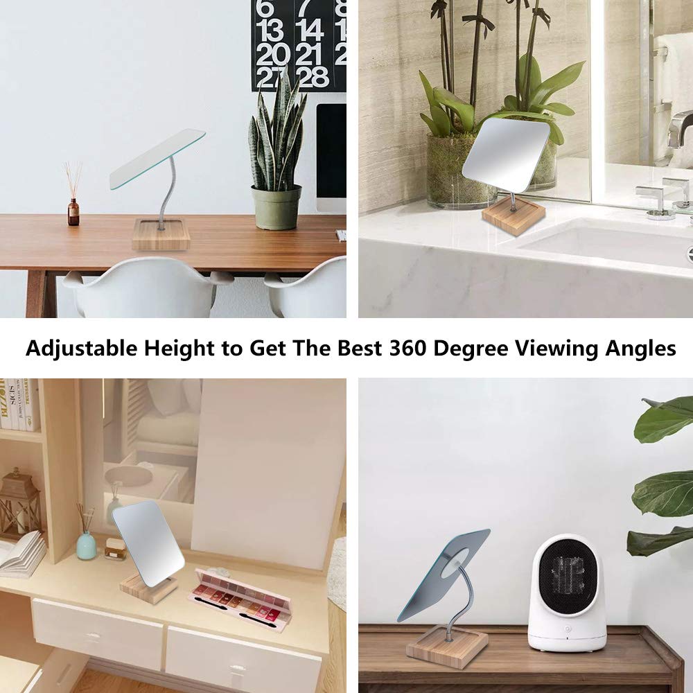 YEAKE Flexible Gooseneck Bamboo Vanity Makeup Mirror,360°Rotation 8