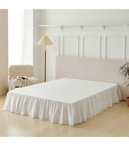 FRESH IDEAS Ruffled Bed Skirt - 14" Drop, Queen Size, White, Polyester/Cotton Blend