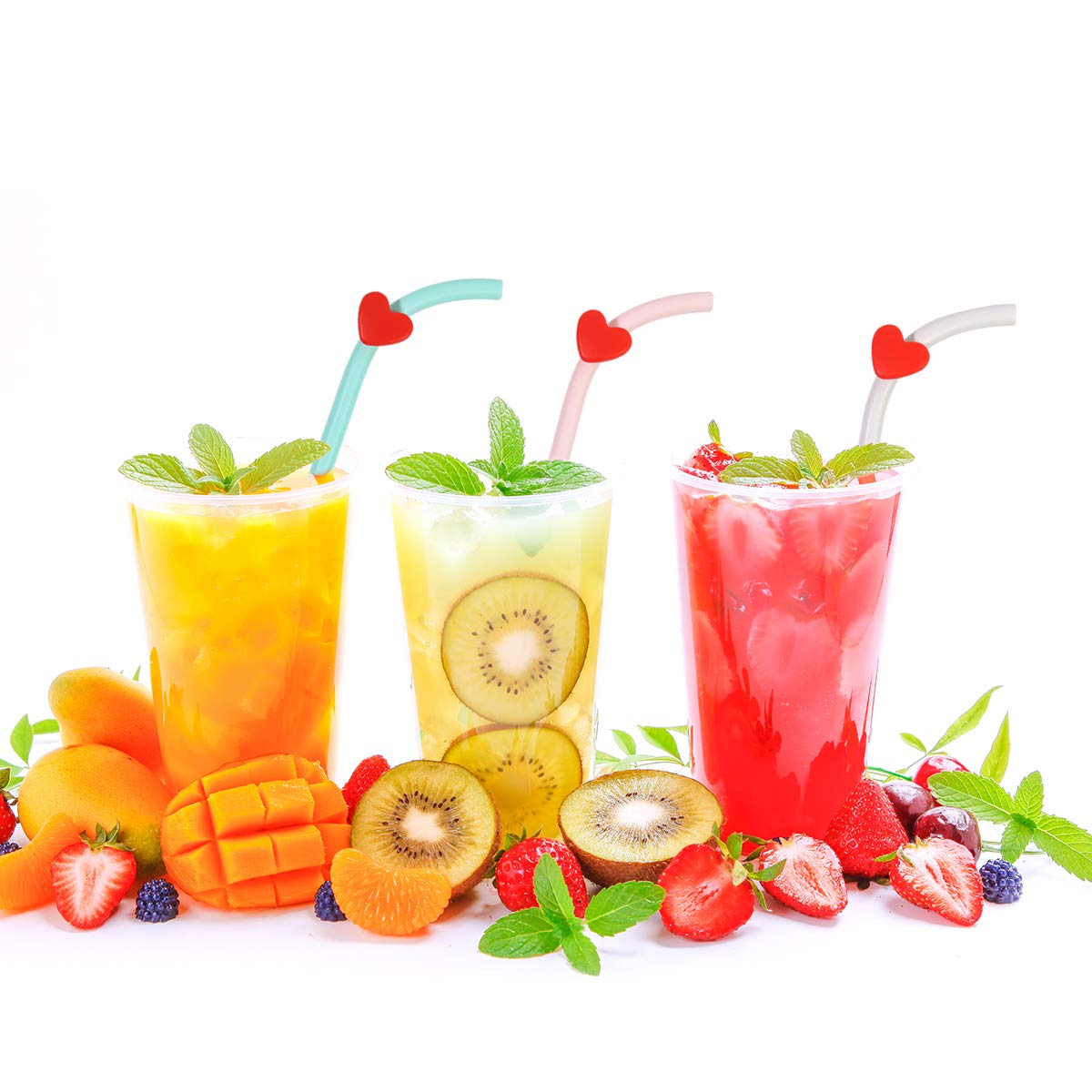 P&M Home Silicone Reusable Straws Collapsible Drinking Straws-Folding, Flexible,Portable Bendy Straws for Travel Home and Office,with Cleaning Brushes BPA Free, Eco Friendly (4 Pack with 1 Brushes)