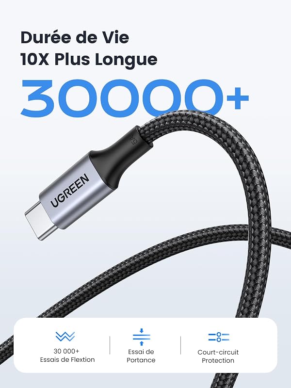Lot de 2 Câble USB C PD3.0 100W 5A 20V Charge Rapide (1M)