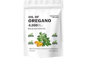 CENTRAL PARK MORNING Oil of Oregano 6000mg, 300 Softgels with Black Seed Oil, 2 in 1 Combination with Oregano Oil and Black Seed Oil, Natural Antioxidants, Non-GMO,Gluten Free