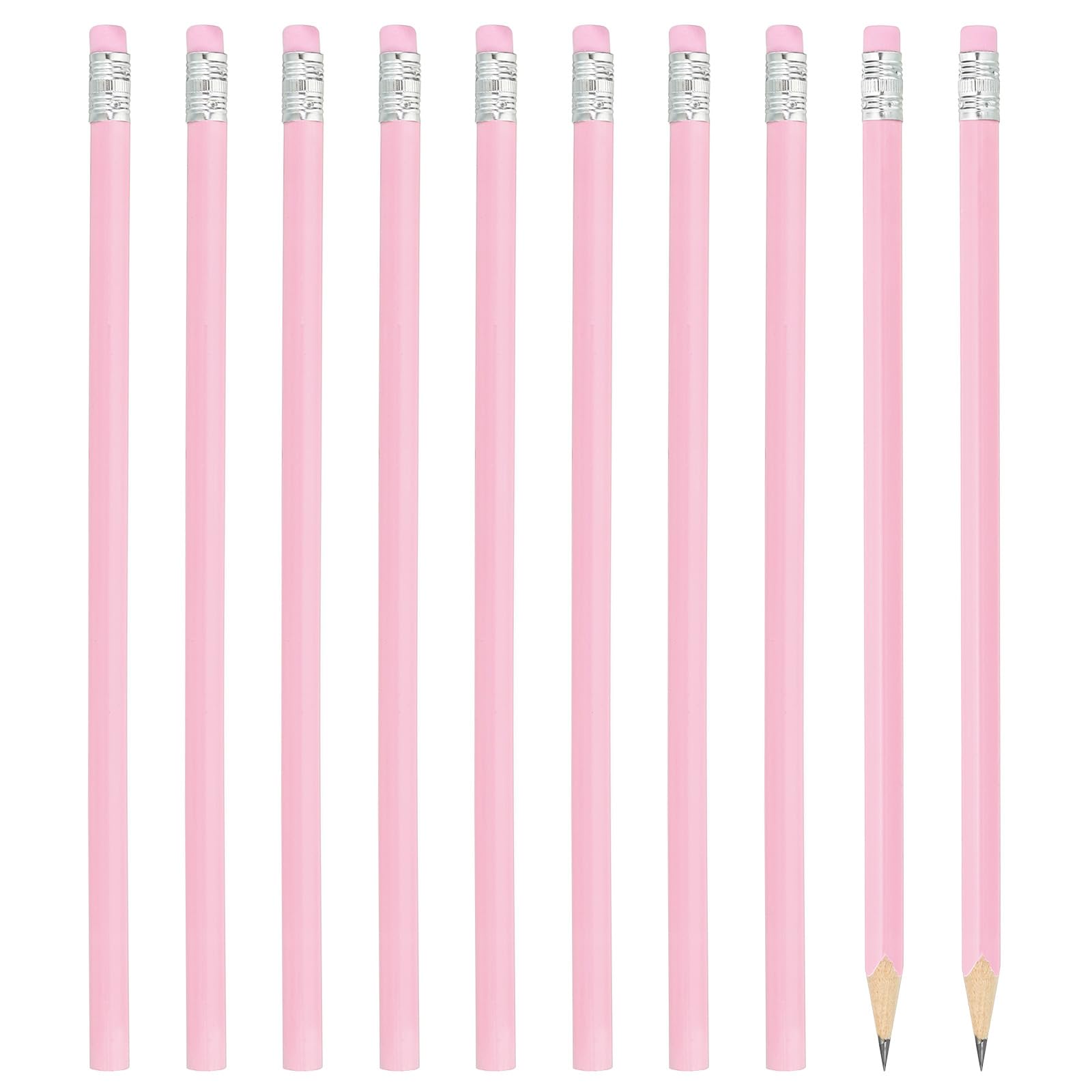 PATIKIL Round Pencils, 24 Pack HB Graphite Pencils with Eraser Wood Pencils Cute Pencil for Classroom Teacher Office Supplies, Light Pink