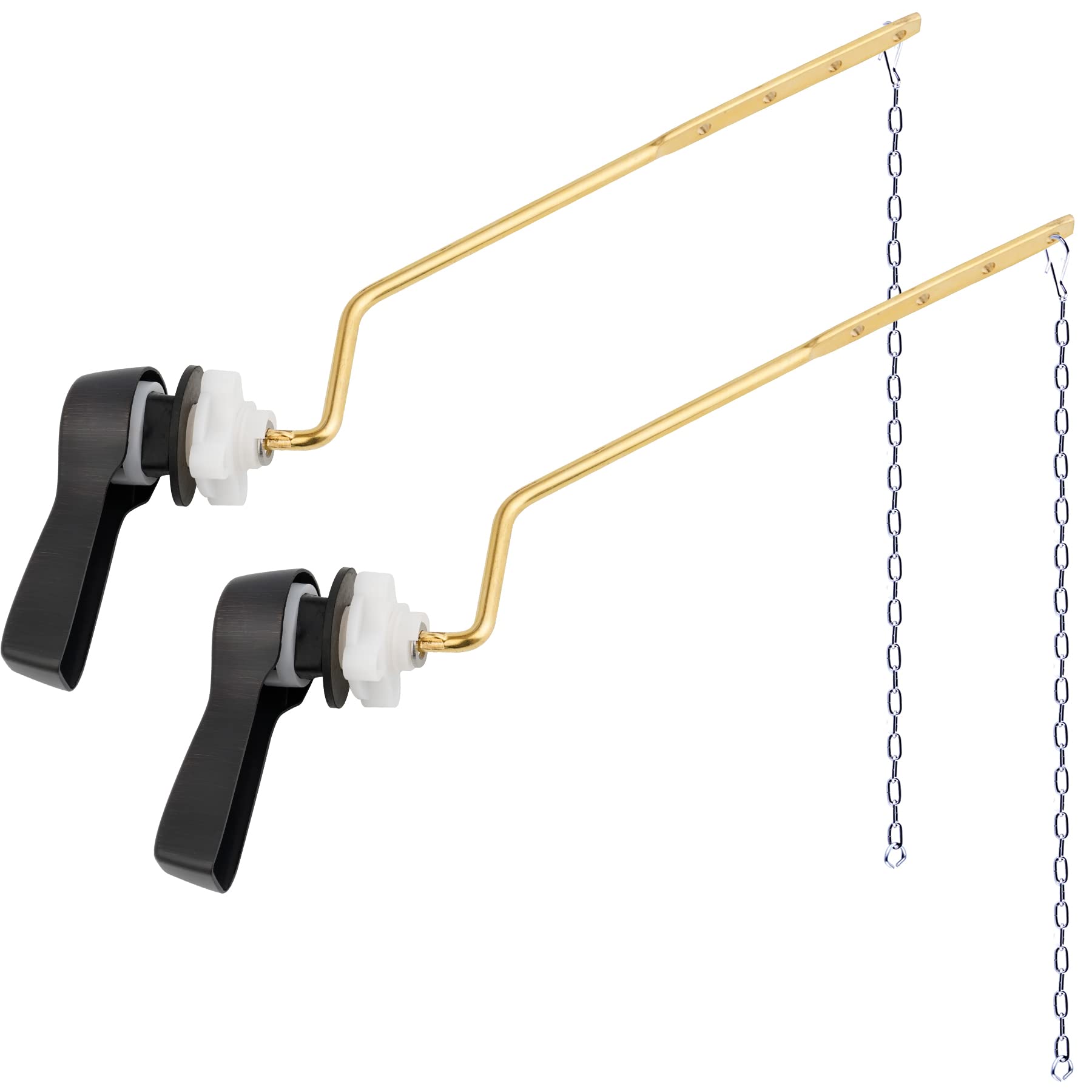 Photo 1 of Hibbent 2 Pack Universal Metal Side Mount Toilet Handle Replacement Kit, Brass Toilet Flush Tank Lever with 2 Pieces Stainless Steel Flapper Chains for Most Toilets, Oil-Rubbed Bronze