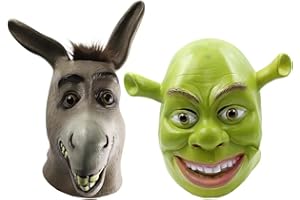 Bstask Shrek & Donkey Mask, Novetly Movie Characters Role Play Head Mask, Funny Latex Cosplay Party Props for Adults
