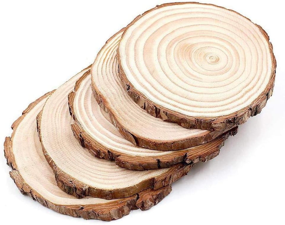 5pcs 5"-6" Unfinished Natural Wood Slices Circles with Tree Bark Log Discs for DIY Craft Wood Burning Christmas Rustic Wedding Ornaments