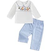 Rourufy Toddler Baby Boy Thanksgiving Outfit Doll Collar Smocked Top Pants Set Infant Cake Pumpkin Fall Winter Clothes