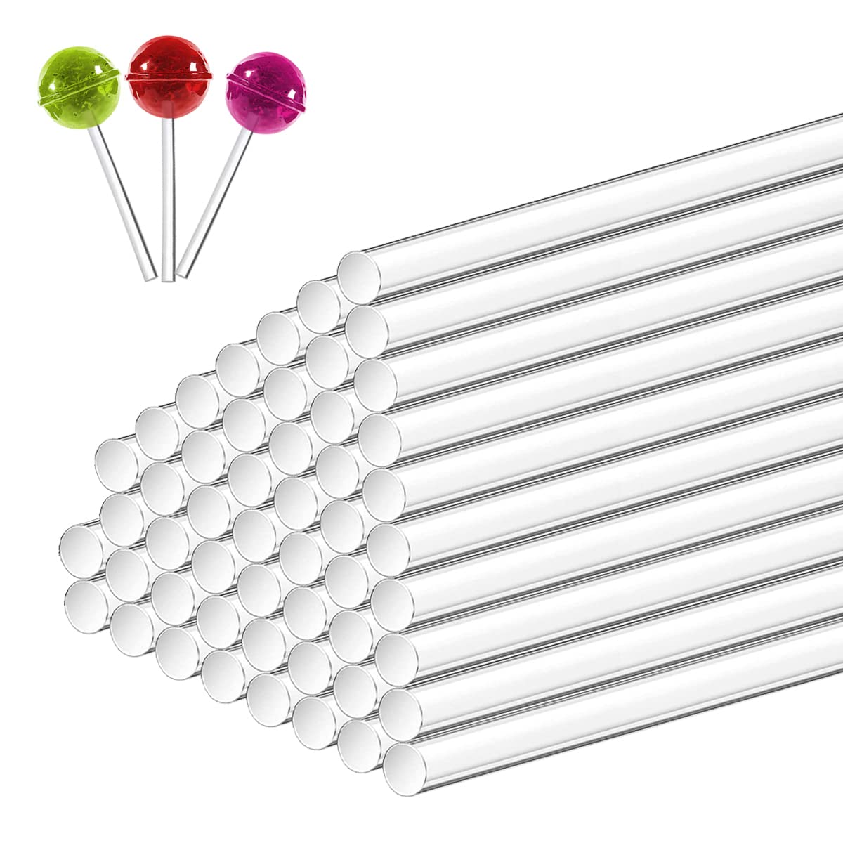 Jagowa 50 Pieces Acrylic Lollipop Sticks, Transparent Cake Topper Sticks Cake Pops Supplies for Making Lollipops Candy Chocolate DIY 6 Inch