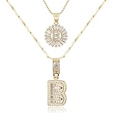 MEIITRUE Letter Necklace 14k Gold Plated Bling Dainty Necklaces Trendy Chunky Custom Name Necklace Personalized Round Circle Pendant Zirconia Letters Name Crystal Jewelry Gifts for Women
