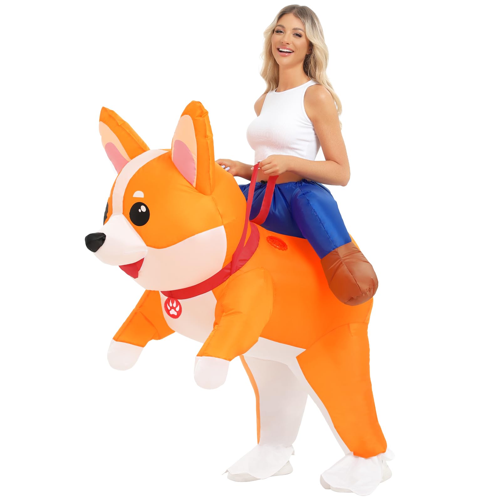 Inflatable Costume for Adult Dog Halloween Blow Up Costumes Ride on Corgi Costume Animal Suit for Women Men Funny Cosplay Party