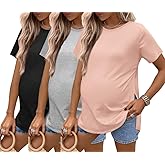 Ekouaer 3 Pack Maternity Shirts Short Sleeve Split Side Pregnancy Tops Casual Pregnant Tunic Blouse