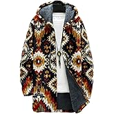 Xolivn Ethnic Aztec Mens Cardigan Sweater Retro Warm Sherpa Fleece Lined Long Sleeve Zip Up Coats Ethnic Graphic Jackets