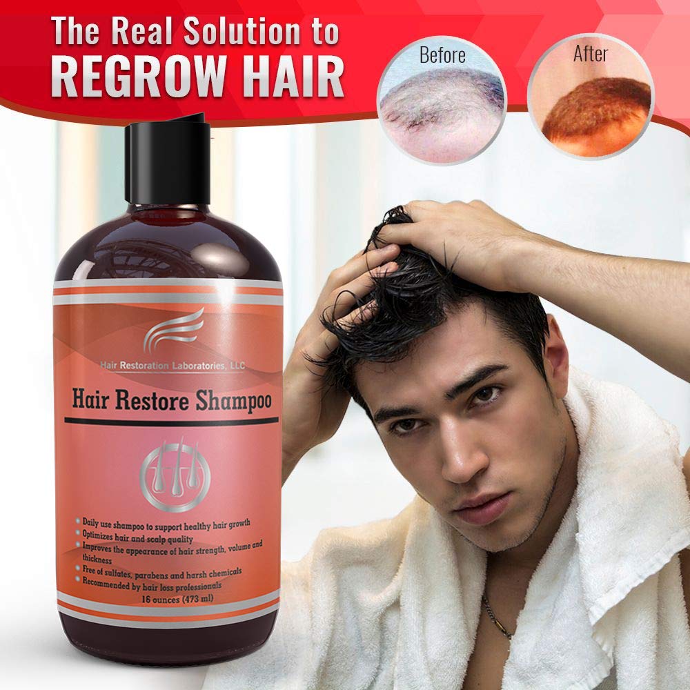 Hair Restoration Laboratories Hair Restore Shampoo, DHT Blocker to Prevent Hair Loss, Sulfate-Free for Color Treated Hair, Effective Daily Use Hair Thickening Thinning Hair for Men and Women, 16 oz: Beauty